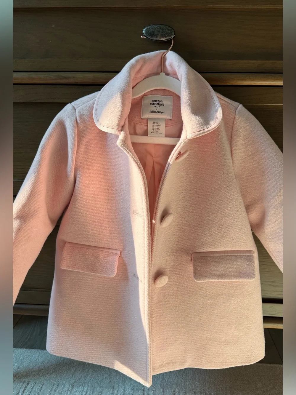 Amazon Essentials Girls' Light Pink Rounded Collar Pea Coat
